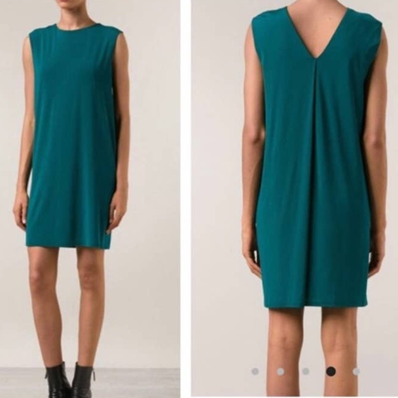 Helmut Lang Faint Drop Fold Shift Dress V-Back Sleeveless In Siphon